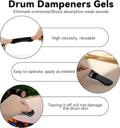EASTROCK Drum Damper Gel Pads, 8 Pieces Long Black Silicone Gel Pads Drum Silencers for Snare, Drum Cymbal Tone Control Overtone Resonance (Black) in Saudi Arabia