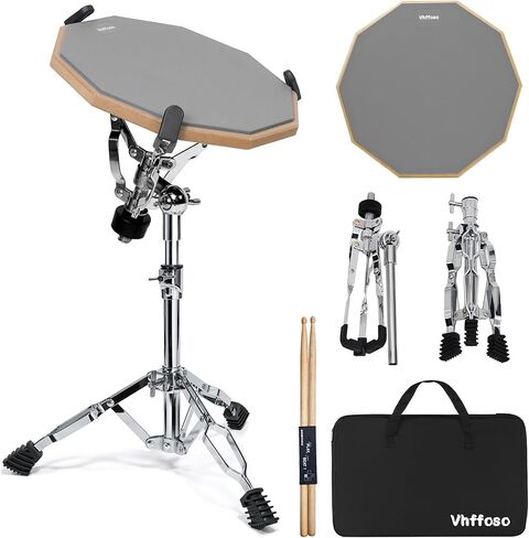 Upgraded 12 Inch Practice Drum Pad with Stand, Sticks and Drum Stick Bucket, Beginner Snare Drum Pad with Drumsticks(one pair) and Carrying Bag, Double Sided Silent Drum Pad (Black) in Kuwait
