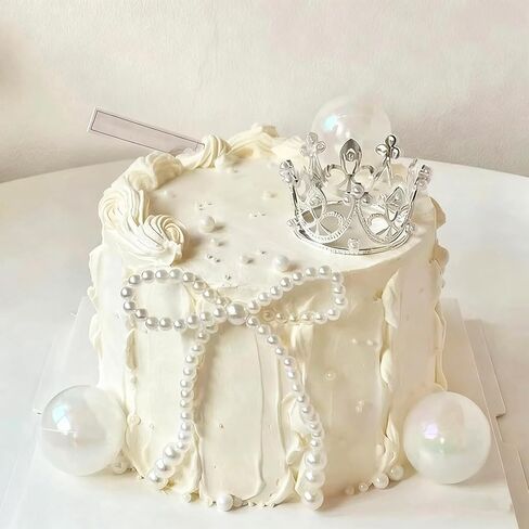 Pearl Bow Cake Topper Bowknot Ribbons Coquette Bow Cake Dessert Picks for Decorations Bridal Baby Shower Birthday Wedding in Kuwait