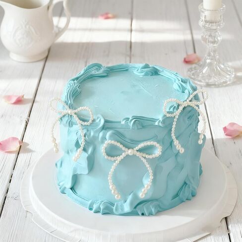 Pearl Bow Cake Topper Bowknot Ribbons Coquette Bow Cake Dessert Picks for Decorations Bridal Baby Shower Birthday Wedding in Kuwait