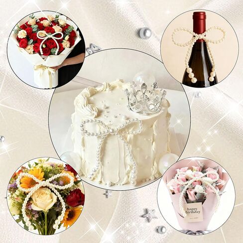 Pearl Bow Cake Topper Bowknot Ribbons Coquette Bow Cake Dessert Picks for Decorations Bridal Baby Shower Birthday Wedding in Kuwait