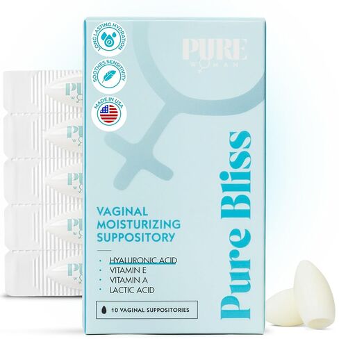 PURE WOMAN - Pure Bliss - Vaginal Moisturizing Suppositories - Hyaluronic Acid, Vitamin E, Vitamin A, Lactic Acid - Supports Vaginal Moisturization - Long Lasting Comfort & Sensitivity Relief - 10 Pk in Saudi Arabia