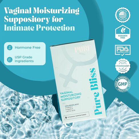 PURE WOMAN - Pure Bliss - Vaginal Moisturizing Suppositories - Hyaluronic Acid, Vitamin E, Vitamin A, Lactic Acid - Supports Vaginal Moisturization - Long Lasting Comfort & Sensitivity Relief - 10 Pk in Saudi Arabia