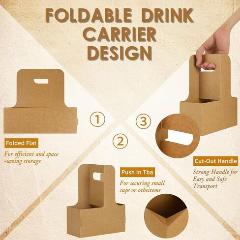 60 قطعة من ورق كرافت البني 2 كوب حامل مشروبات بمقبض - حامل أكواب من الورق المقوى كرافت للاستعمال مرة واحدة للمشروبات الساخنة أو الباردة، حامل أكواب للطلبات الخارجية وحامل قهوة لتوصيل الطعام، صينية مشروبات سعة 2 كوب in Kuwait