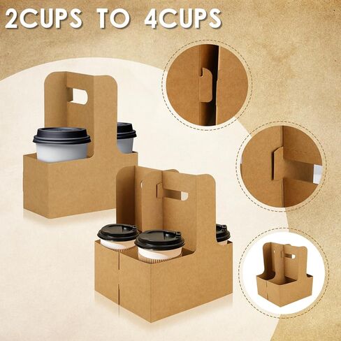 60 قطعة من ورق كرافت البني 2 كوب حامل مشروبات بمقبض - حامل أكواب من الورق المقوى كرافت للاستعمال مرة واحدة للمشروبات الساخنة أو الباردة، حامل أكواب للطلبات الخارجية وحامل قهوة لتوصيل الطعام، صينية مشروبات سعة 2 كوب in Kuwait