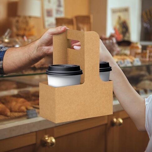 60 قطعة من ورق كرافت البني 2 كوب حامل مشروبات بمقبض - حامل أكواب من الورق المقوى كرافت للاستعمال مرة واحدة للمشروبات الساخنة أو الباردة، حامل أكواب للطلبات الخارجية وحامل قهوة لتوصيل الطعام، صينية مشروبات سعة 2 كوب in Kuwait
