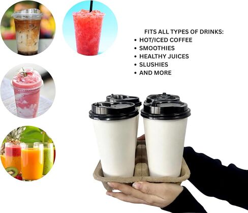 24/7 BAGS Tearable 4 to 2 Disposable Cup Drink Carrier Tray, 50 Pack, Pulp Fiber Cup Holder for 8-32 oz Cup, Hot & Cold Delivery Takeout in Kuwait