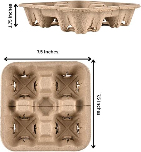 24/7 BAGS Tearable 4 to 2 Disposable Cup Drink Carrier Tray, 50 Pack, Pulp Fiber Cup Holder for 8-32 oz Cup, Hot & Cold Delivery Takeout in Kuwait