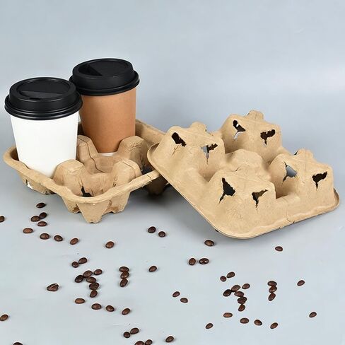 24/7 BAGS Tearable 4 to 2 Disposable Cup Drink Carrier Tray, 50 Pack, Pulp Fiber Cup Holder for 8-32 oz Cup, Hot & Cold Delivery Takeout in Kuwait