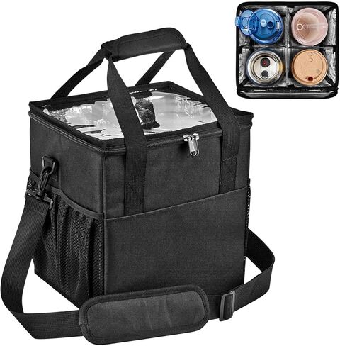 حامل مشروبات قابل لإعادة الاستخدام مع مقبض، حقيبة حامل أكواب القهوة المحمولة المعزولة بـ 4 أكواب مع حزام كتف وفواصل قابلة للتعديل، صينية قابلة للطي، علبة زجاجة مياه، مشروبات مشروبات، لتوصيل بورتا فاسوس بارا in Kuwait