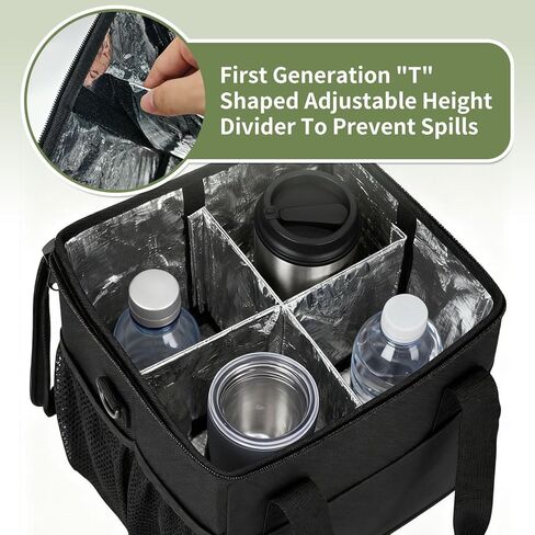 حامل مشروبات قابل لإعادة الاستخدام مع مقبض، حقيبة حامل أكواب القهوة المحمولة المعزولة بـ 4 أكواب مع حزام كتف وفواصل قابلة للتعديل، صينية قابلة للطي، علبة زجاجة مياه، مشروبات مشروبات، لتوصيل بورتا فاسوس بارا in Kuwait