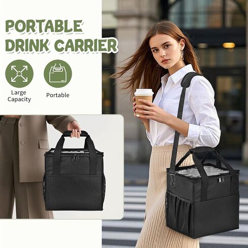 حامل مشروبات قابل لإعادة الاستخدام مع مقبض، حقيبة حامل أكواب القهوة المحمولة المعزولة بـ 4 أكواب مع حزام كتف وفواصل قابلة للتعديل، صينية قابلة للطي، علبة زجاجة مياه، مشروبات مشروبات، لتوصيل بورتا فاسوس بارا in Kuwait