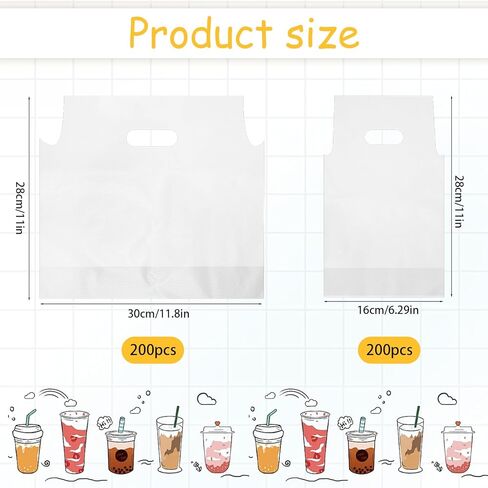 400Pcs Single Drink Carrier Bags with Handle Disposable 2 Cup Holder Togo Coffee Holder Bag with Handle for Delivery Packaging Hanging Clear Carry Out Bag for Beverage Juice Milk Tea Store in Saudi Arabia