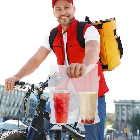 400Pcs Single Drink Carrier Bags with Handle Disposable 2 Cup Holder Togo Coffee Holder Bag with Handle for Delivery Packaging Hanging Clear Carry Out Bag for Beverage Juice Milk Tea Store in Saudi Arabia