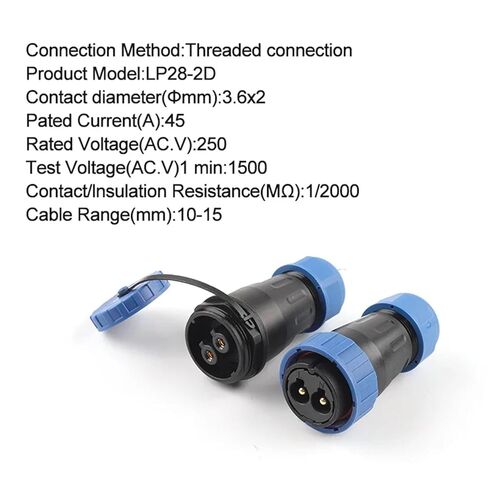LP28 Waterproof Connector IP68 2 3 4 Pin No Soldering Cable & Socket Male and Female Docking Port(LP28-2D) in Saudi Arabia