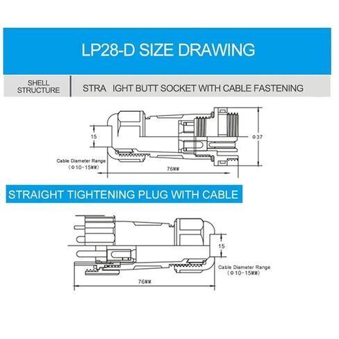 LP28 Waterproof Connector IP68 2 3 4 Pin No Soldering Cable & Socket Male and Female Docking Port(LP28-2D) in Saudi Arabia