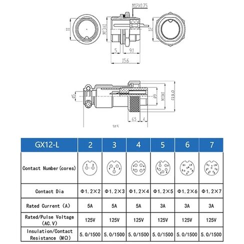 5Set GX12 Nut/Docking Type Male&Female Connector Screw Power Socket& Terminal Cable Pluggable Port(Docking Type,6p) in Kuwait