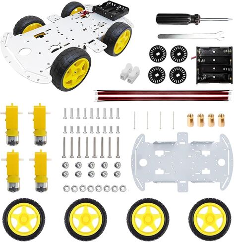 DIY Robot Smart Car Metal Chassis Kit 4WD Car Arduino Programming Kit with TT Motor Speed Encoder Learn Arduino/Microbit/Raspberry Pi for Adult Age 15+ (Unassembled) in Saudi Arabia