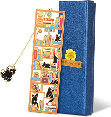 Black Cat Metal Bookmark with Cat Charm and Gift Box, Cat Lover Gifts, Book Lover Gifts, Kitty Bookmarks, Cat Themed Gifts, Gifts for Mothers Day, Teacher, Retirement, Graduation, Women, Reader in Kuwait