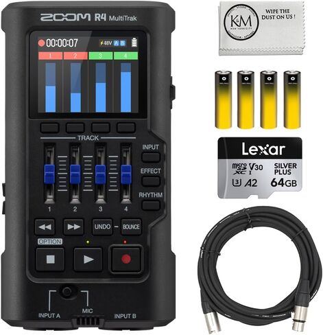 مسجل Zoom R4 MultiTrak 32 بت Float مع ارتداد استريو، 2 مدخل XLR/Combo، ميكروفون مدمج، تأثيرات، إيقاعات، يعمل بالبطارية، وواجهة صوتية in Kuwait