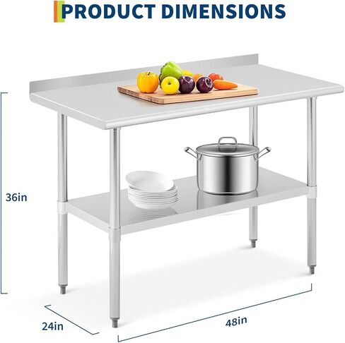 Stainless Steel Work Table with Backsplash, 24x48 Inch Commercial Kitchen Prep Table, NSF Certified Heavy Duty Workstation for Restaurant, Bakery, Home Kitchen in Kuwait