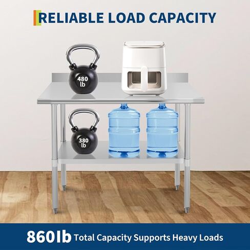 Stainless Steel Work Table with Backsplash, 24x48 Inch Commercial Kitchen Prep Table, NSF Certified Heavy Duty Workstation for Restaurant, Bakery, Home Kitchen in Kuwait