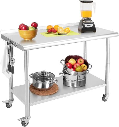 طاولة عمل من الفولاذ المقاوم للصدأ مقاس 30 × 24 بوصة مع 4 عجلات، إعداد المطبخ التجاري NSF وطاولة العمل مع رف سفلي وأرجل مجلفنة للمطعم والبار وغرفة المرافق والمطبخ والجراج in Kuwait