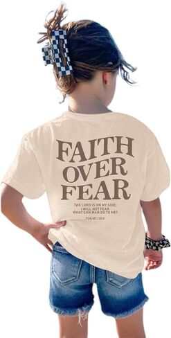 Faith Over Fear Shirt Christian Jesus Tshirts for Girls Religious Inspirational Tees Bible Verse Tops for Kids 3-12 in Kuwait