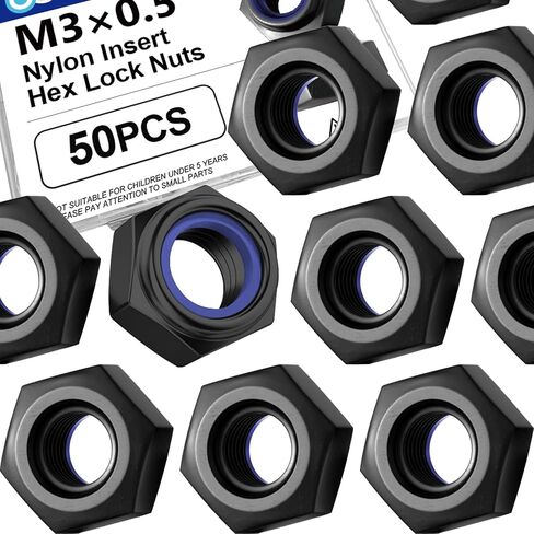 50 Pack M5 Lock Nuts, 304 Stainless Steel Black PVD Hex Nylock Nuts for Machinery and Construction Equipment in Kuwait