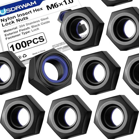 50 حزمة من صواميل القفل M5، 304 من الفولاذ المقاوم للصدأ الأسود PVD Hex Nylock للآلات ومعدات البناء in Saudi Arabia