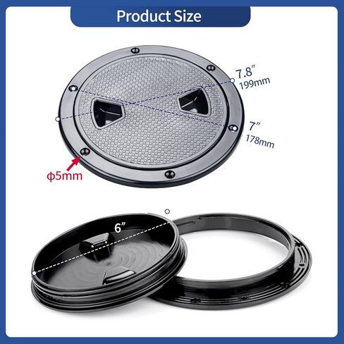 Smartmarine 2 قطعة فتحة قارب أسود 4 "6" 8 "فتحة تفتيش مستديرة غير قابلة للانزلاق ث/غطاء قابل للفصل لليخوت مركبة بحرية in Kuwait