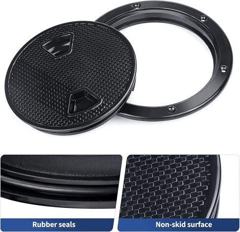 Smartmarine 2 قطعة فتحة قارب أسود 4 "6" 8 "فتحة تفتيش مستديرة غير قابلة للانزلاق ث/غطاء قابل للفصل لليخوت مركبة بحرية in Kuwait