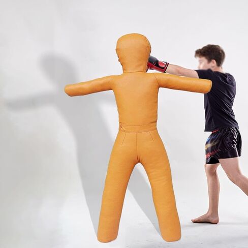Grappling Dummy 130cm, Unfilled, Sturdy Mannequin Exercise Kickboxing Training Prop, Practical Punching Dummy PU, Yellow in Kuwait