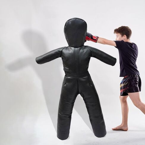 Grappling Dummy 130cm, Unfilled, Sturdy Mannequin Exercise Kickboxing Training Prop, Practical Punching Dummy PU, Black in Kuwait
