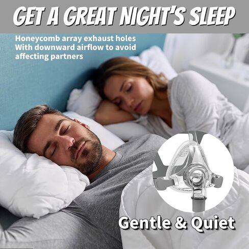 قناع CPAP لكامل الوجه، أقنعة CPAP المحدثة، أقنعة أنف ناعمة ومثالية من السيليكون مع غطاء رأس، مرفق/دوار ووسادة، مستلزمات CPAP مناسبة لنماذج مختلفة من الآلات (M) in Kuwait