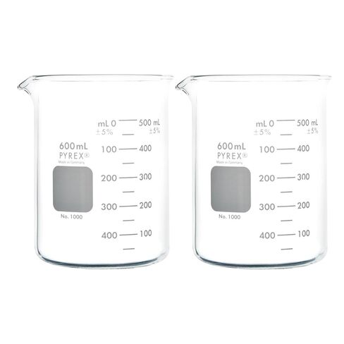 كوب زجاجي من PYREX Griffin Borosilicate - كوب قياس متدرج منخفض الشكل مع صنبور - أواني زجاجية علمية ممتازة، 50 مل (عبوة أرفف مكونة من قطعتين) in Saudi Arabia