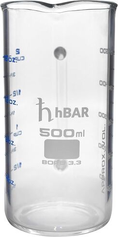 hBARSCI Industrial Beaker Mug, 500ml - Extra Heavy Duty 3.3 Borosilicate Glass - Tall Form, with Spout - Double Sided, Printed Graduations in Cups, Ounces & Milliliters in Saudi Arabia