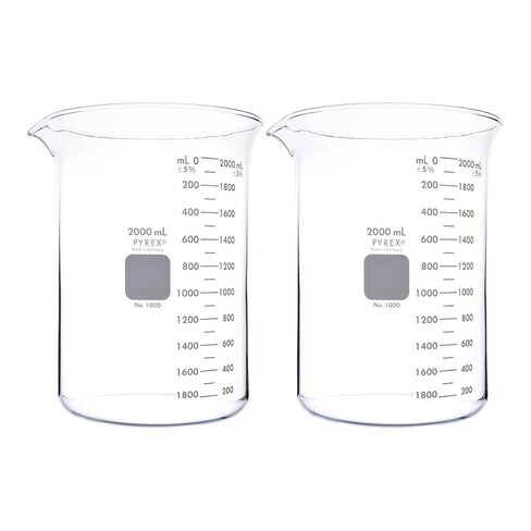 PYREX Griffin Borosilicate Glass Beaker- Low Form Graduated Measuring Beaker with Spout – Premium Scientific Glassware, 50mL (Shelf Pack of 2) in Saudi Arabia