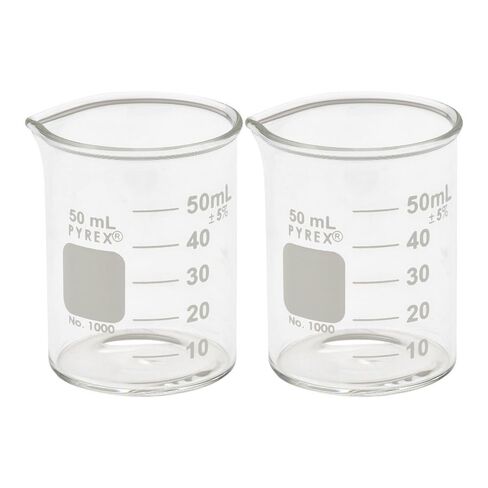 PYREX Griffin Borosilicate Glass Beaker- Low Form Graduated Measuring Beaker with Spout – Premium Scientific Glassware, 50mL (Shelf Pack of 2) in Saudi Arabia
