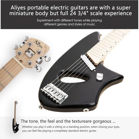 Aliyes جيتار كهربائي خفيف للسفر، مقياس كامل 24 75 بوصة للتمرين، محمول صغير الحجم ضوء ريشة الجيتار، حقيبة أزعج الجسم من الخشب الصلب، جميع الملحقات (أسود) in Kuwait