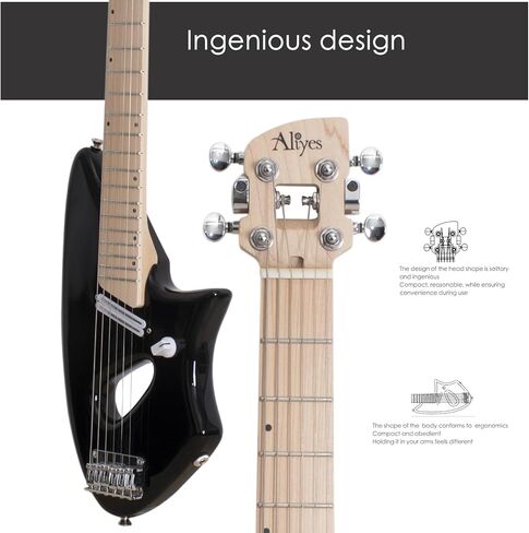 Aliyes جيتار كهربائي خفيف للسفر، مقياس كامل 24 75 بوصة للتمرين، محمول صغير الحجم ضوء ريشة الجيتار، حقيبة أزعج الجسم من الخشب الصلب، جميع الملحقات (أسود) in Kuwait