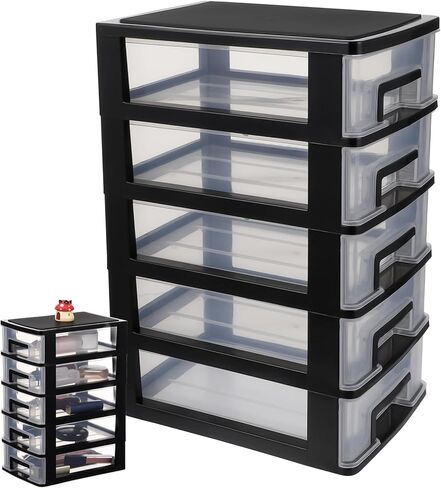5-layer Plastic Drawer Storage Organizer: Plastic Desk Drawer Organizer Stackable Storage Drawers Desk Organizers And Accessories With Drawers For Bathroom, Office, And Craft Supplies in Kuwait