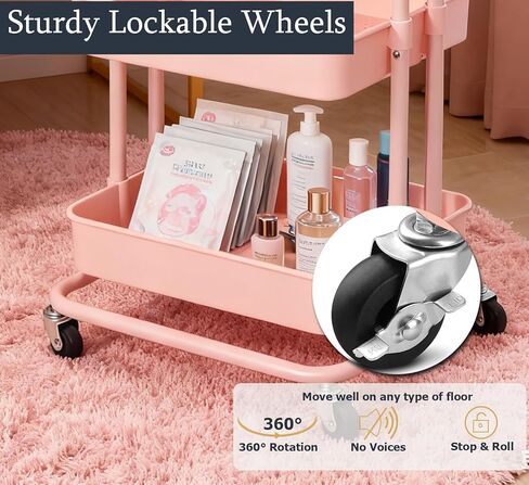 3 Tier Rolling Cart Table Top, Rolling Metal Organization Cart with 3 Cups & 3 Hooks, Multifunctional Storage Shelves with Wheels for Kitchen Living Room Office,Black in Kuwait