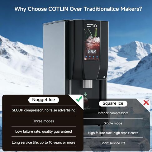 COTLIN Commercial Nugget Ice Maker, 250 lbs/Day Ice Machine with 7 lb Storage Bin, 3-in-1 Smart Modes, SECOP Compressor, Energy Efficient, ETL Certified, Ice Maker for Commercial and Home in Saudi Arabia
