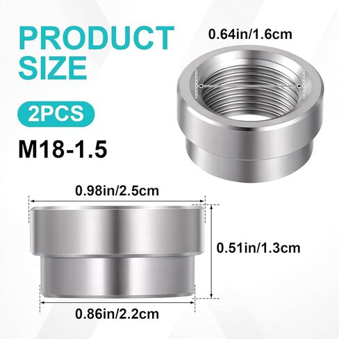 2 Pcs O2 Sensor Bung, M18x1.5 Weld Oxygen Spacer, Stainless Steel Sensor Adapter (Silver, 0.98x0.51x0.86 inch) in Kuwait