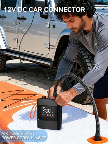 مضخة لوح مجداف كهربائية AIRSURE 20PSI عالية الضغط، تعمل ببطارية قابلة لإعادة الشحن، مضخة هواء SUP كهربائية مع موصل سيارة 12 فولت تيار مستمر، مرحلة مزدوجة ذكية للوحة مجداف قابلة للنفخ، قوارب الكاياك والقوارب in Saudi Arabia