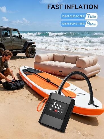 مضخة لوح مجداف كهربائية AIRSURE 20PSI عالية الضغط، تعمل ببطارية قابلة لإعادة الشحن، مضخة هواء SUP كهربائية مع موصل سيارة 12 فولت تيار مستمر، مرحلة مزدوجة ذكية للوحة مجداف قابلة للنفخ، قوارب الكاياك والقوارب in Saudi Arabia