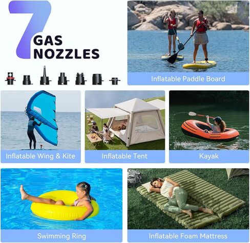 مضخة لوح مجداف قابلة لإعادة الشحن من AIRBANK، مضخة SUP كهربائية، بطارية 38.5 وات في الساعة، 20 رطل لكل بوصة مربعة، نفخ سهل ومضخة هواء خفيفة الوزن ذات ضغط عالي مزدوج المرحلة لقوارب الكاياك وأجنحة الطائرات الورقية والقوارب القابلة للنفخ in Kuwait