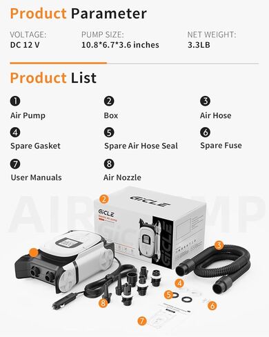 22PSI Electric SUP Pump, 12V DC Car Powered Paddle Board Pump with Accurate LCD Gauge & Reliable Auto-Off, Dual Stage Inflation for Paddleboards, Boats, Kayaks, Air Mattresses & Inflatables in Saudi Arabia