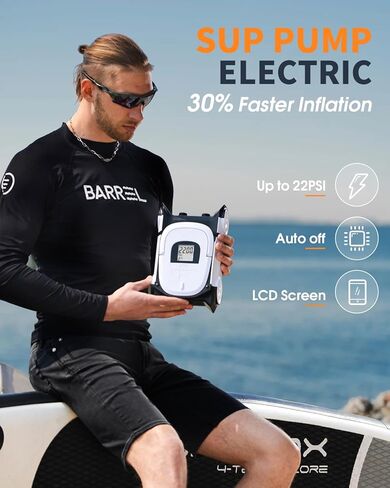 22PSI Electric SUP Pump, 12V DC Car Powered Paddle Board Pump with Accurate LCD Gauge & Reliable Auto-Off, Dual Stage Inflation for Paddleboards, Boats, Kayaks, Air Mattresses & Inflatables in Saudi Arabia